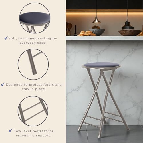 Lavish Home Folding Stool with Padded Backless Seat, Gray, 24 Inch