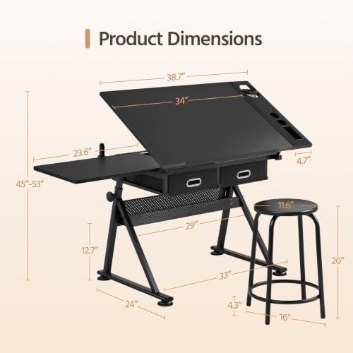 Topeakmart Drafting Table for Artists, Height Adjustable Drawing Draft Desk