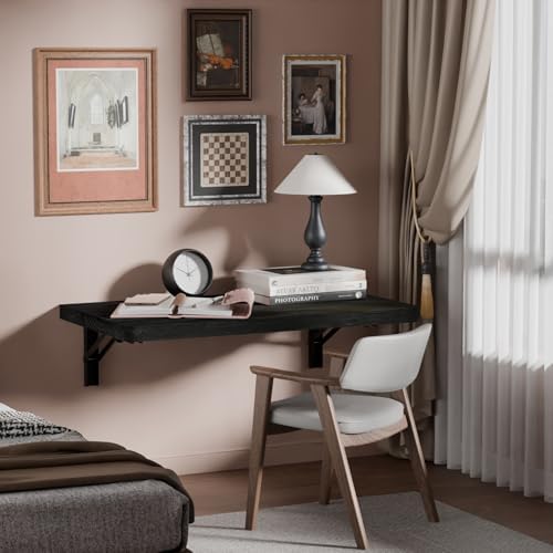 IAE Wall Mounted Folding Table with Pine Wood,24" x 14"Floating Wall Desk