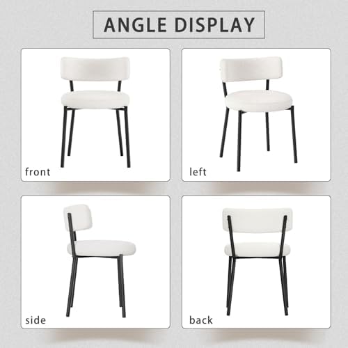 Black Round Glass Dining Table Set for 4, 36'' Small Modern Kitchen Table Set with 4 White Boucle Upholstered Dining Chairs, 5 Piece Minimalism Dining Room Set, Easy Assemble