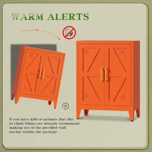 Metal Storage Cabinet with Adjustable Shelves and Doors, Orange