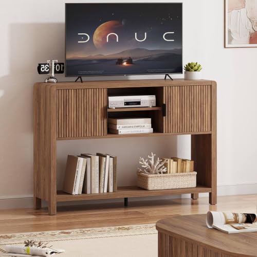 FATORRI Farmhouse Console Table with 2-Door Cabinet, Retro Entryway Table wit...