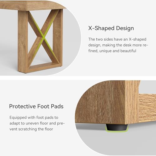 Little Tree 63-Inch Dining Table for 4-6 People, Farmhouse Thick Appearance Design, Rectangle Kitchen Dinner Table for Home, Rustic Yellowish Brown