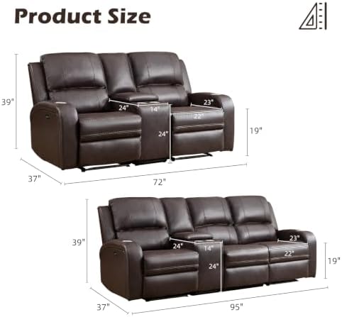 EBELLO Faux Leather Power Recliner Sofa Set, 2 Piece Electric Reclining Couch...