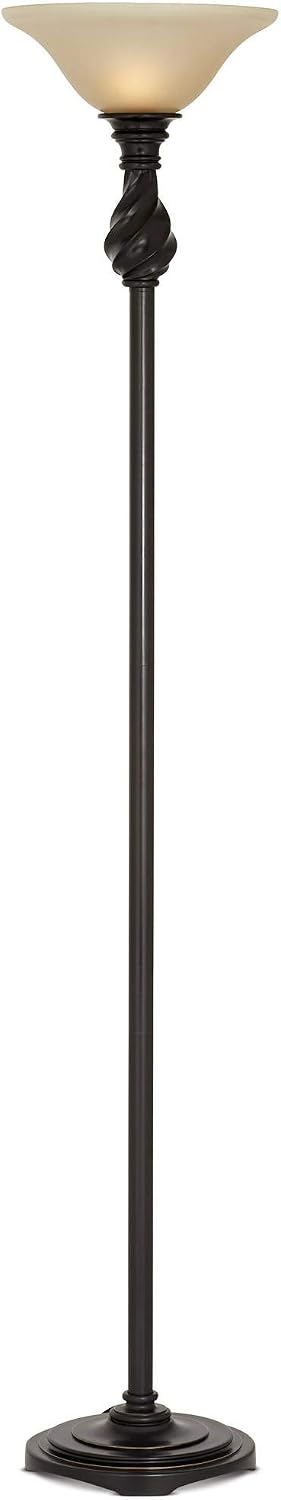 Regency Hill Restoration Bronze 70" Tall Amber Glass Torchiere Floor Lamp