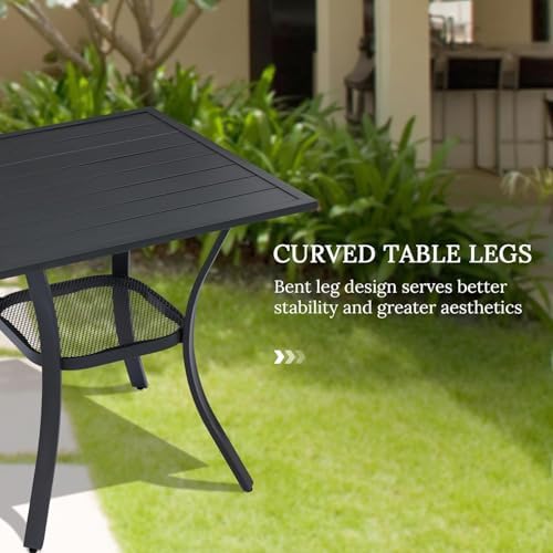 VICLLAX 3-Piece Patio Dining Set, Square Outdoor Table & Swivel Chairs