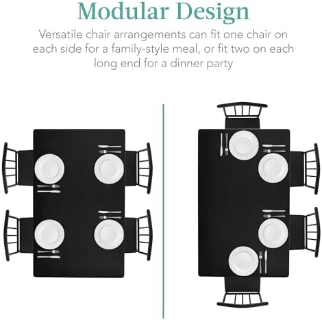 Best Choice Products 5-Piece Metal and Wood Indoor Modern Rectangular Dining Table Furniture Set for Kitchen, Dining Room, Dinette, Breakfast Nook w/ 4 Chairs - Black
