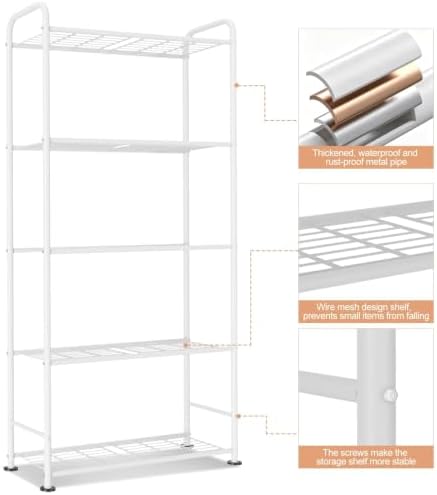 VTRIN Storage Shelves, 5 Tier Garage Shelving with Leveling Feet, Sturdy Metal Shelf Organizer Standing Heavy Duty Shelving Unit for Pantry, Kitchen, Room, 34" W x 13.4" D x 67.5" H, White