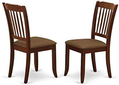 East West Furniture DLDA5-MAH-C 5 Piece Kitchen Table Set for 4 Includes a Round Dining Room Table with Dropleaf and 4 Linen Fabric Upholstered Dining Chairs, 42x42 Inch, Mahogany