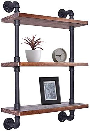 Industrial Pipe Shelving Bookshelf Rustic Modern Wood Ladder Storage Shelf 3 ...