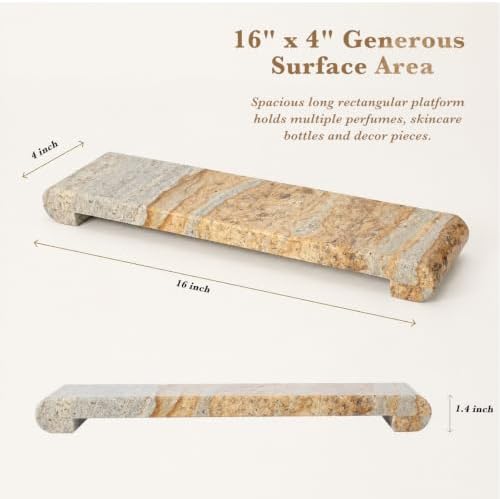 16"x4" Natural Marble Tray Pedestal Stand, Bathroom Counter Vanity Trays