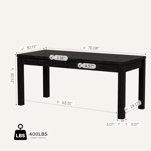 Black Dining Table for 6, Farmhouse Rectangular Kitchen Table, Wood