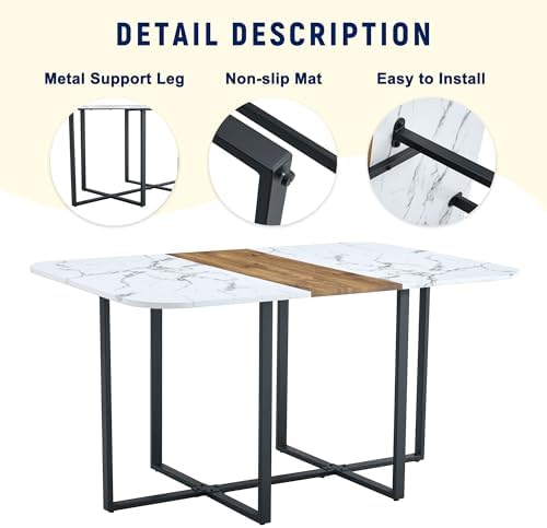 7-Piece Dining Table Set for 6,Modern Dining Table Set for 6 with Cushioned Chairs,59" White Kitchen Table Set for Home, Apartment,Office,Conference Room,Small Spaces, Space-Saving