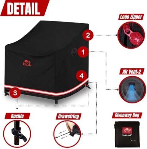 Turtle Life Patio Chair Cover, Heavy Duty Durable Waterproof Outdoor Lawn Arm...