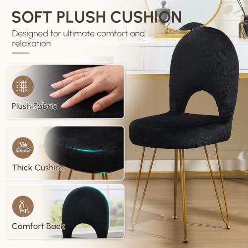 Foldable Vanity Stool with Backrest Ottoman Makeup Chair with Gold Legs