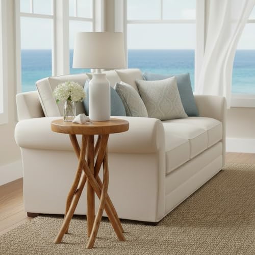 WELLAND Solid Teak End Table, Stick Leg Accent Table, 16" L x 16" W x 20" H