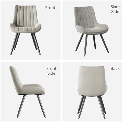 Mid Century Modern Dining Chairs Set of 4, Soft Cushion Upholstered Fabric, Light Grey