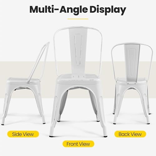 Yaheetech Metal Chairs Set of 4, Stackable Dining Chairs with Backs, White