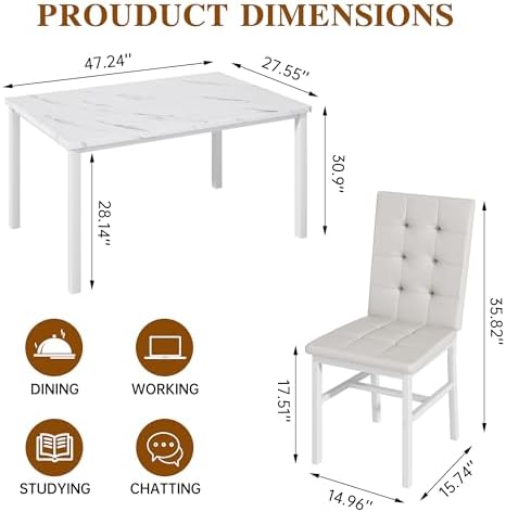 AWQM Dining Table Set for 4, Kitchen Table and Chairs Set, White