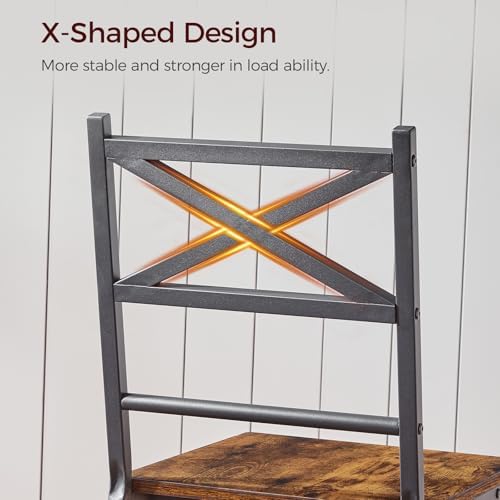 MAHANCRIS Dining Chair Set of 4, Rustic Wooden Kitchen Chairs with Backrest, Farmhouse Dining Chairs for Kitchen, Industrial Style Chair with Metal Frame, Easy Assembly, Rustic Brown TBHR1001S4