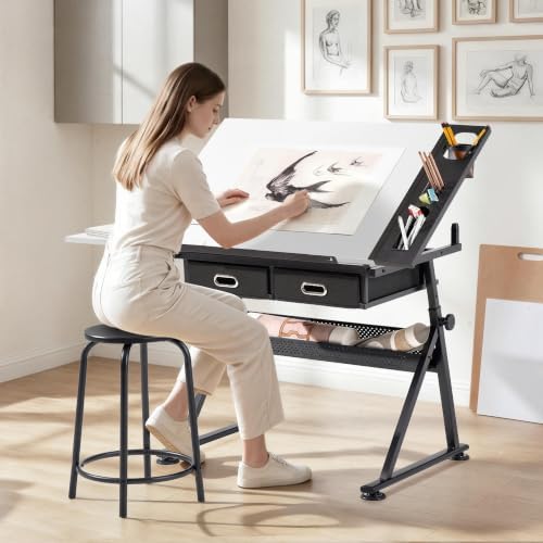 Topeakmart Drafting Table for Artists, Height Adjustable Drawing Draft Desk