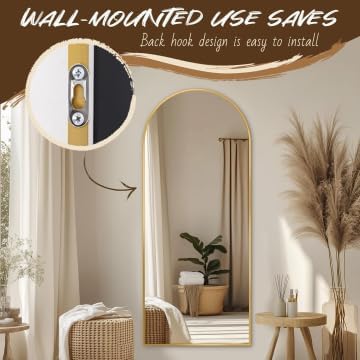 Antok 58" x21” Arched Full Length Mirror with Stand, Floor Mirror, Gold