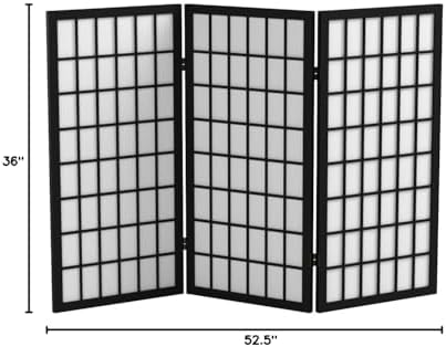 3 ft. Short Window Pane Shoji Screen - Black - 3 Panels