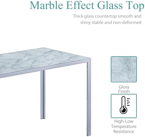 5-Pieces Gray Marble Dining Room Set for 4, Contemporary Kitchen Table and Upholstered Chairs Set for Kitchen/Dinette/Restaurant/Apartment and Small Space