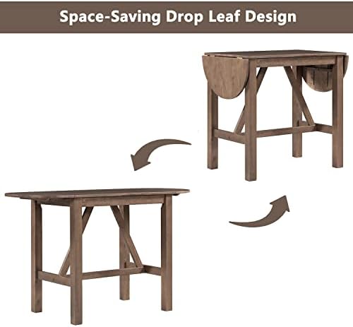 Harper & Bright Designs 3 Piece Counter Height Kitchen Dining Set with Drop Leaf Dining Table and 2 Dining Padded Chairs, Dining Room Set for Small Places, Brown