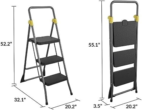 Cosco 11839GGO Commercial 3-Step Folding Stool, 300lb Cap, 20 1/2w x 32 5/8d ...