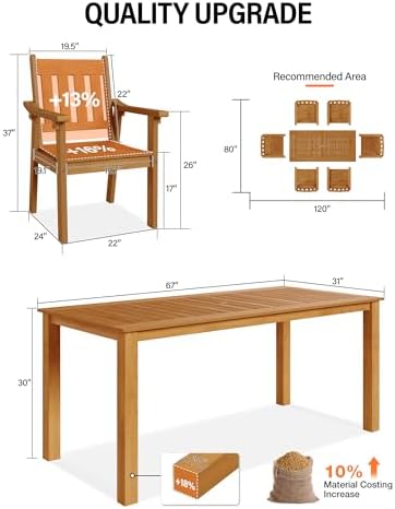 YEFU 7-Piece Patio Table Set, All-Weather HIPS, Metal Aluminum Frame, Teak