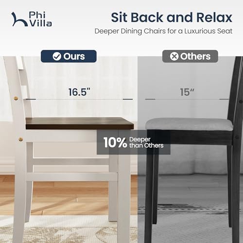 PHI VILLA Dining Table Set for 4, Solid Wood Kitchen Table and Chairs