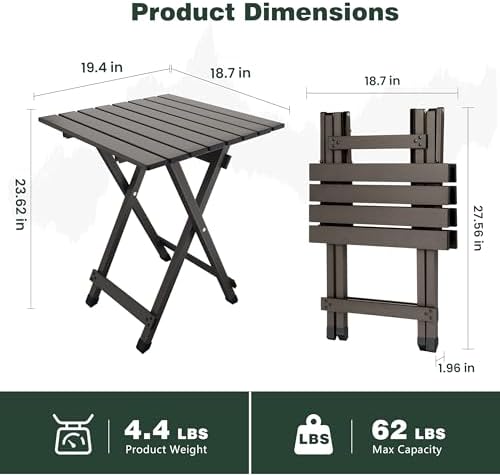 SUNNYFEEL Folding Camping Table - Lightweight Aluminum Portable Picnic Table for Cooking, Beach, Hiking, Travel, Fishing, BBQ, Indoor Outdoor Small Foldable Camp Tables