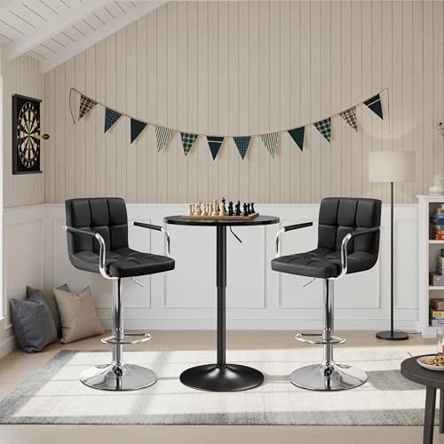 Yaheetech 3-Piece Bar Table and Stools, PU Leather Full Black