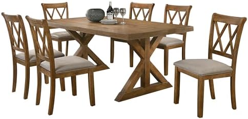 Enna Morden Farmhouse Wood 7-Piece Trestle Dining Set, Brushed Driftwood Finish