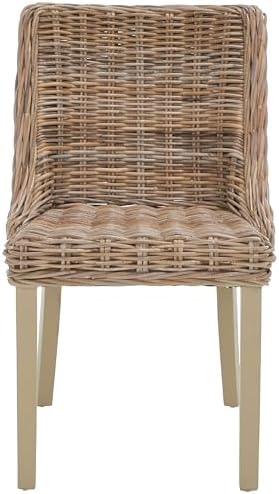 Safavieh Home Collection Caprice Grey 18-inch Wicker Dining Chair with Leather Handle (Set of 2)