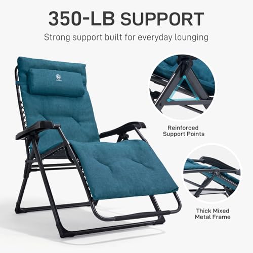 EVER ADVANCED Aluminum Zero Gravity Chair, 2.4" Padded, 350 lb Capacity