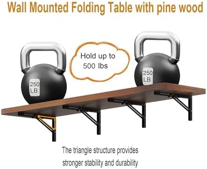 IAE Wall Mounted Folding Table with Pine Wood,72" x 16"Floating Wall Desk
