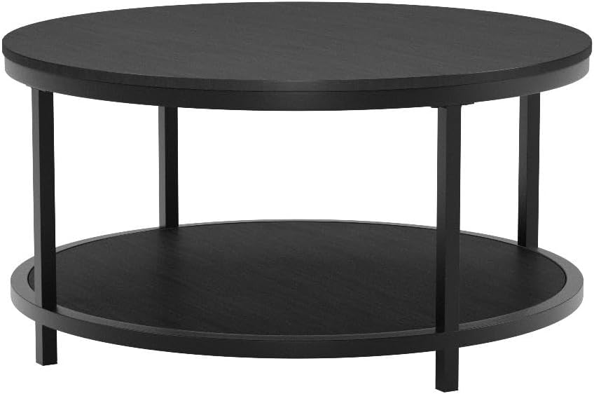 WiberWi Round Coffee Table Black 35.8" Circle Coffee Tables for Living R...