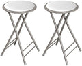 Lavish Home Folding Stool with Padded Backless Seat Set of 2, White, 24”