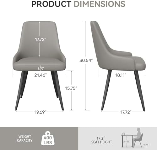 Faux Leather Chairs Set of 2, Waterproof Padded Seat,Grey