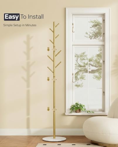 Coat Rack with 8 Hooks, 3 Adjustable Heights, Modern Hall Tree, Sturdy Metal ...