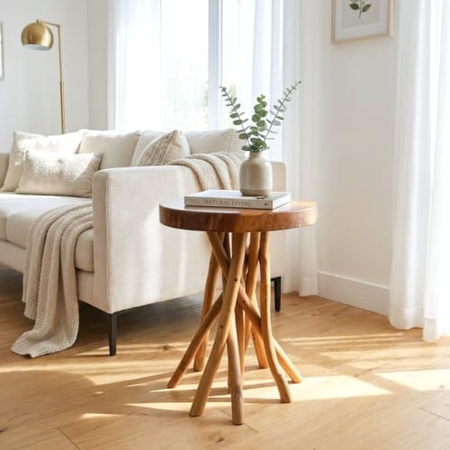 WELLAND Solid Teak End Table, Stick Leg Accent Table, 16" L x 16" W x 20" H
