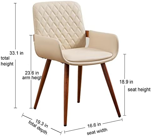 LUNLING Mid Century Modern Dining Chairs Set of 2,Accent Faux Leather Side Chairs Bentwood Frame with Armrest,Metal Legs Chair,Adjustable Foot for Kitchen Room Desk Chair(Cream White)