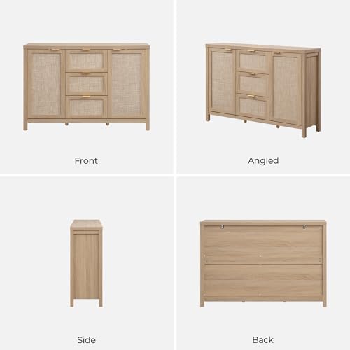 SICOTAS 52 Inch Rattan Sideboard Buffet Storage Cabinet with 3 Drawers