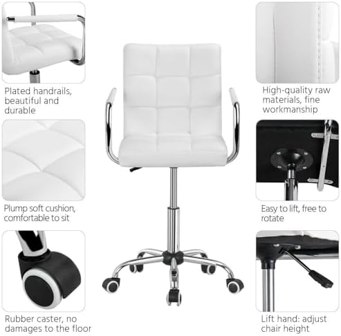Yaheetech 2PCS Mid-Back Office Chair on Wheels, Quilted PU Swivel Armchair