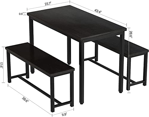 Dining Room Table Set with 2 Benches, Farmhouse Dining Table Set for 4-6, Wood Breakfast Table Set Dinner Table Set Kitchen Table and Chairs for Breakfast Nook Small Spaces, Black