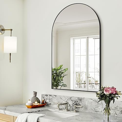 BEAUTYPEAK 24"x36" Arch Bathroom Wall Mirror, Black
