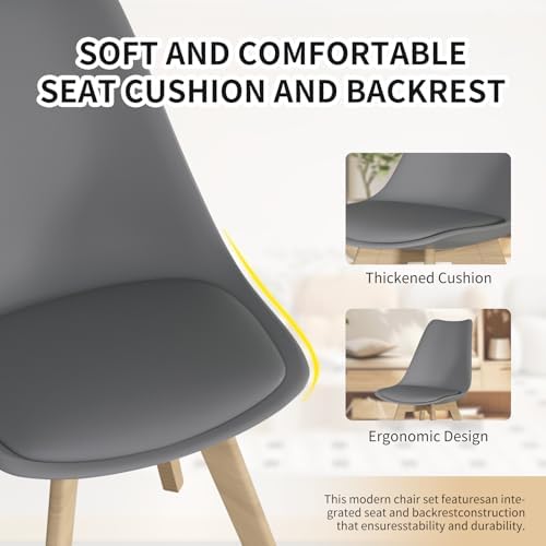 Dining Chairs Set of 4, PU Leather Kitchen Chairs,Wood Legs (Gray, 4 PC)
