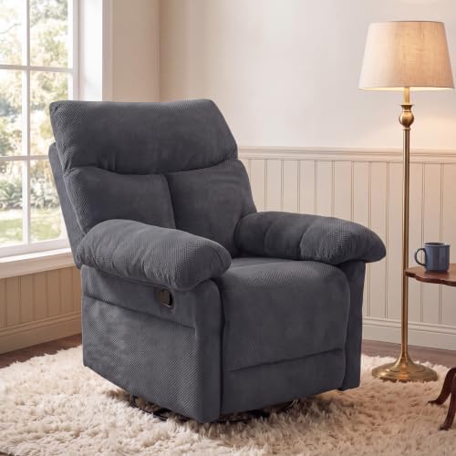 Manual 360° Swivel Rocker Recliner Chair for Living Room, Dark Gray
